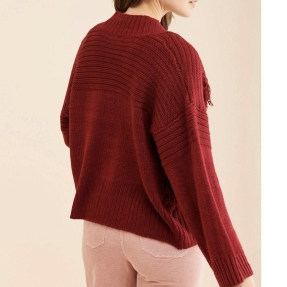 NWT Raga Open Cardigan Fringe Cherry Red Knit Drop Shoulder Boxy Size Large - Picture 3 of 10